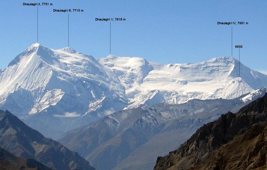 Dhaulagiris II,III and V on ascent of Thapa Peak