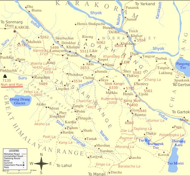 Location map for Nun Kun in the Indian Himalaya