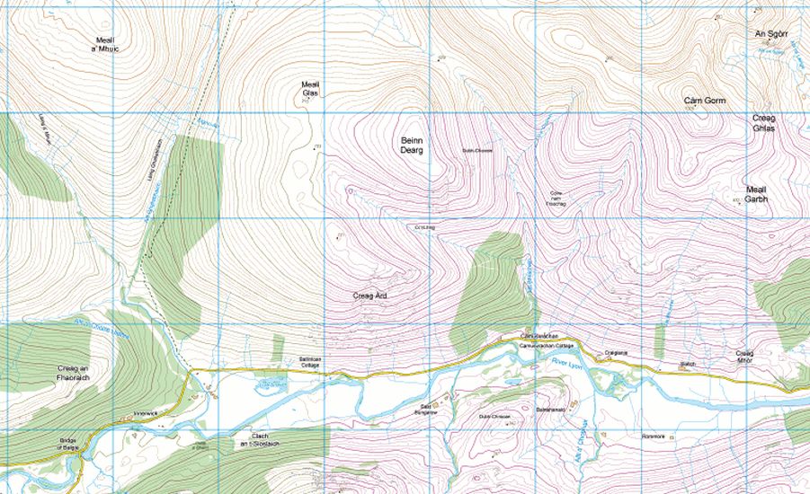 Map of Beinn Dearg above Glen Lyon