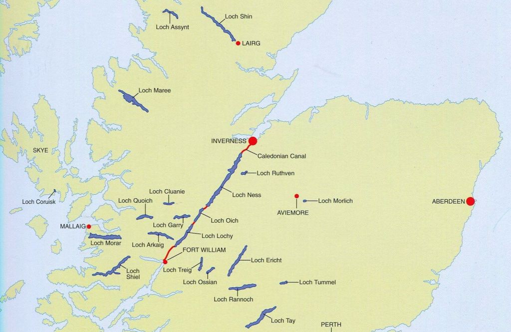 Map of Lochs in Northern Scotland